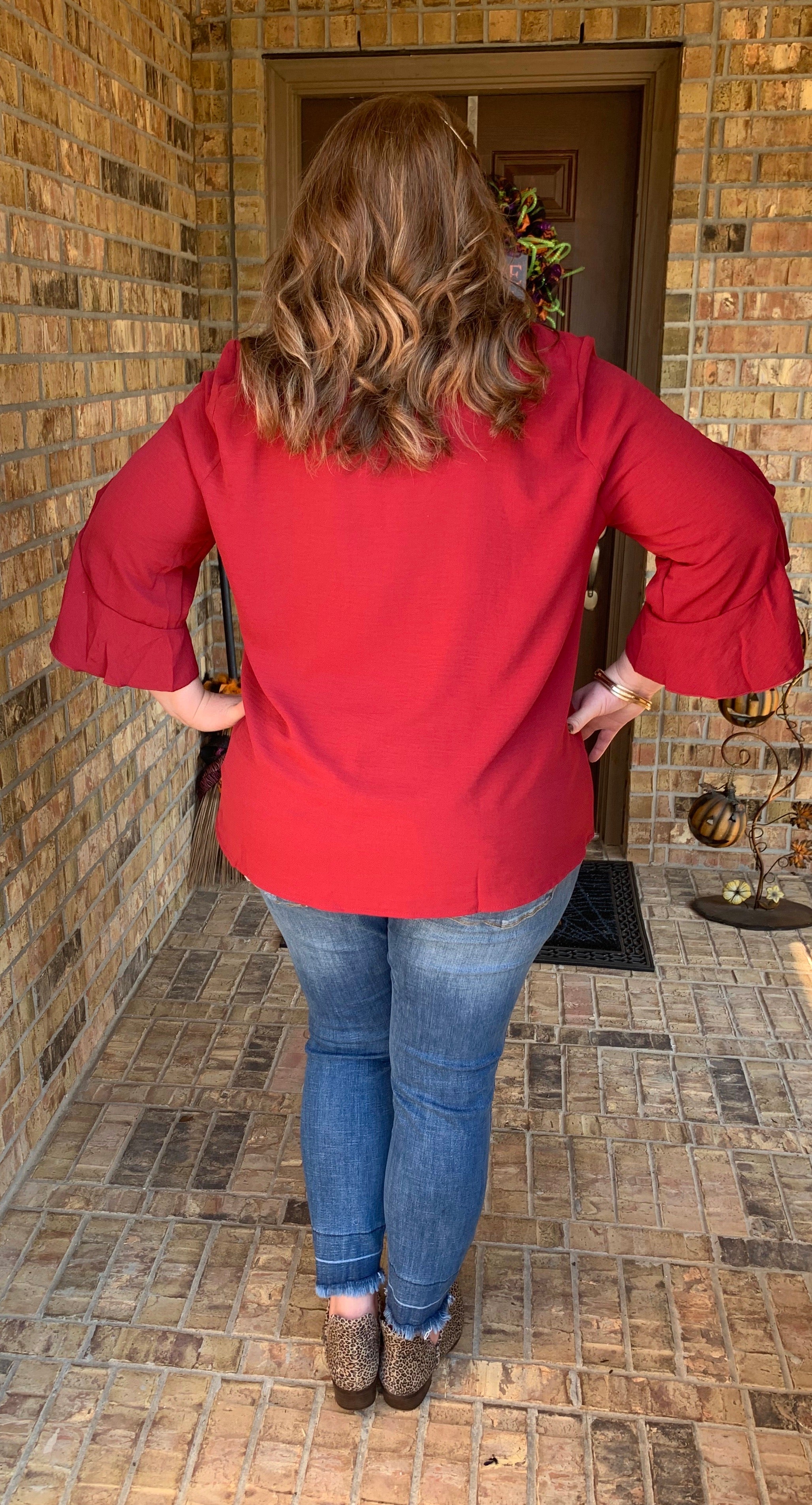 Cranberry Ruffle Sleeve Top