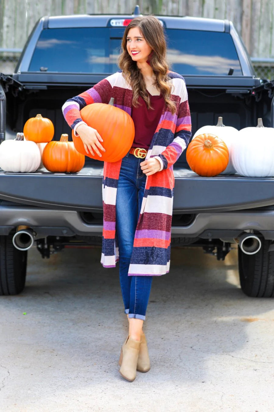 Pumpkin Patch Striped Long Cardigan