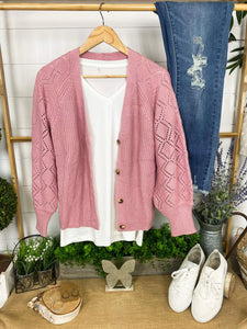 Beverly Button Cardigan - Mauve