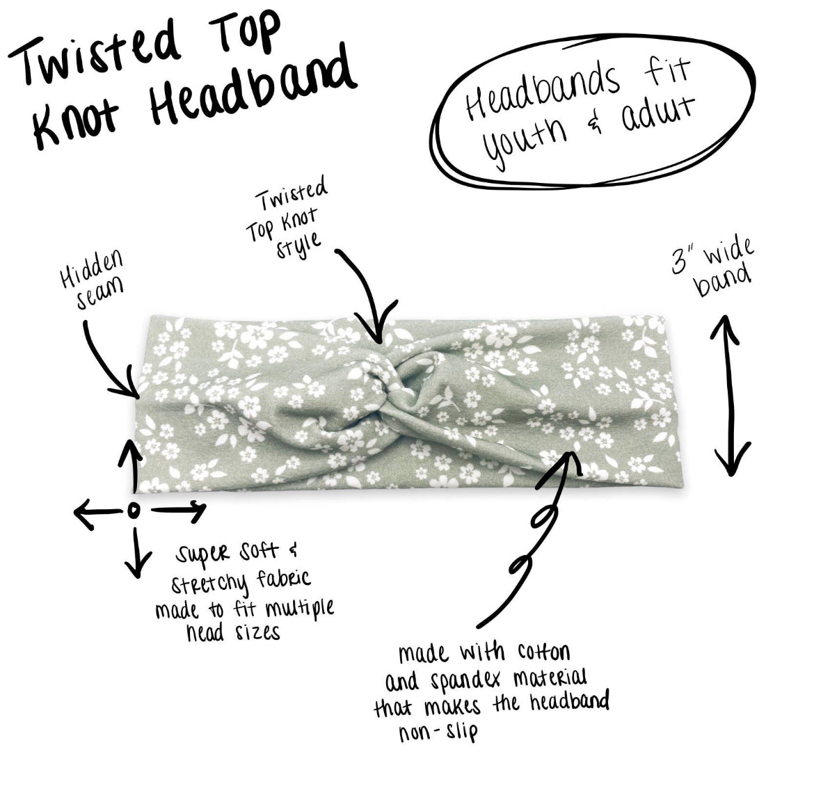 Sage Green Floral Knotted Headband