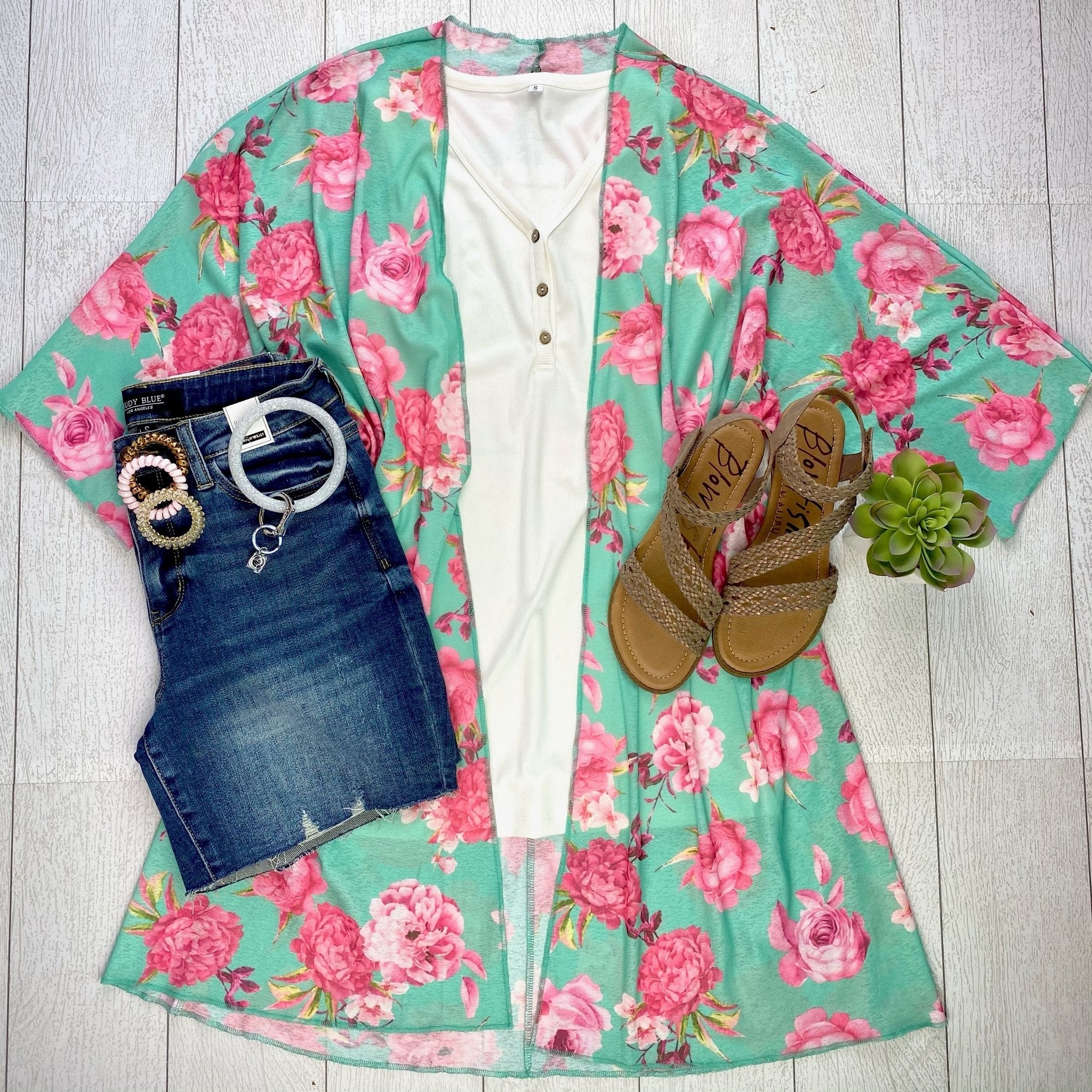 Bright Mint Floral Kimono