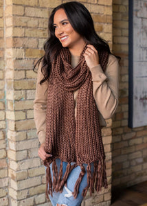 Woven Brown Scarf With Fringe