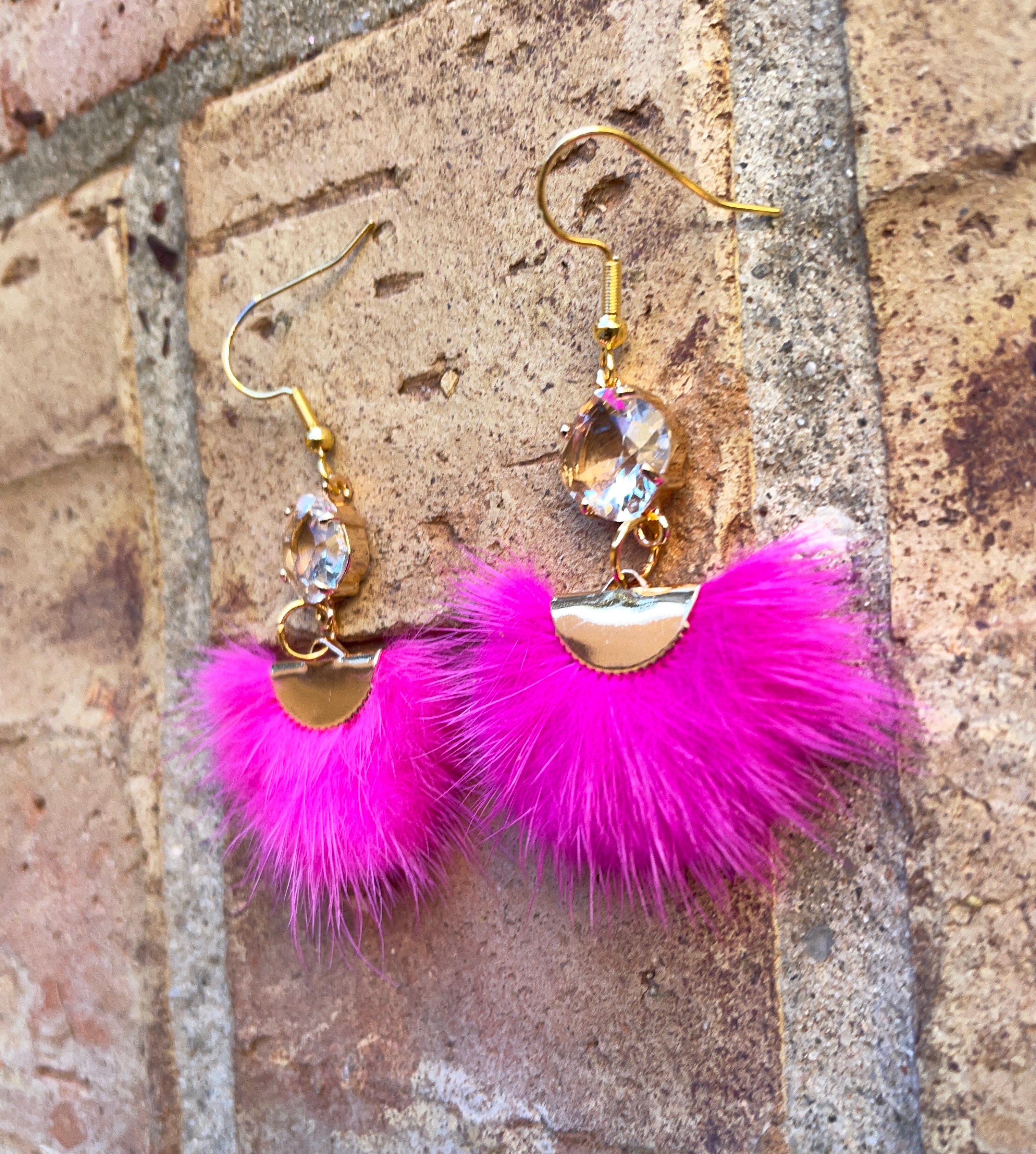 Hot Pink Puff Earrings