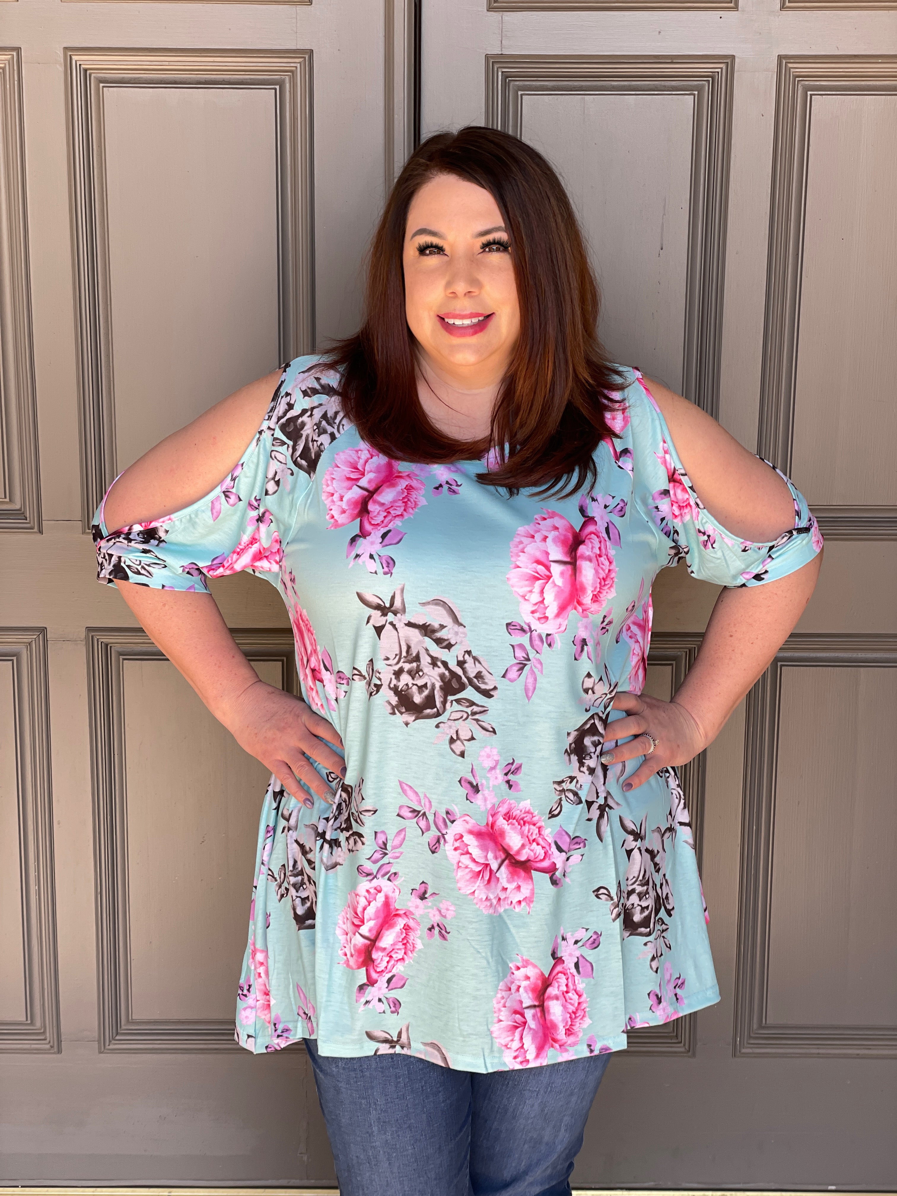 Floral Delight Cold Shoulder Top