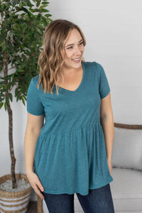 Sarah Ruffle Top in Heathered Teal