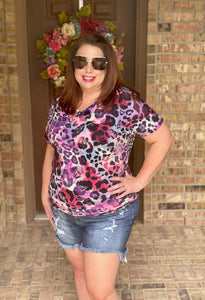 Cassie Watercolor Animal Print Top in Plus