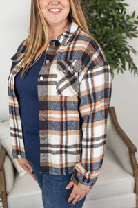 Molly Plaid Shacket - Navy, Brown, and Orange