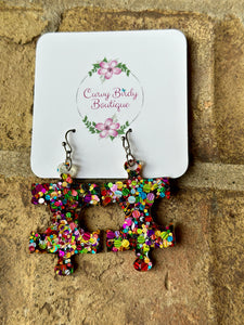 Autism / Puzzle Glitter Earrings - Hypoallergenic