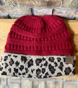 Leopard Messy Bun Beanies