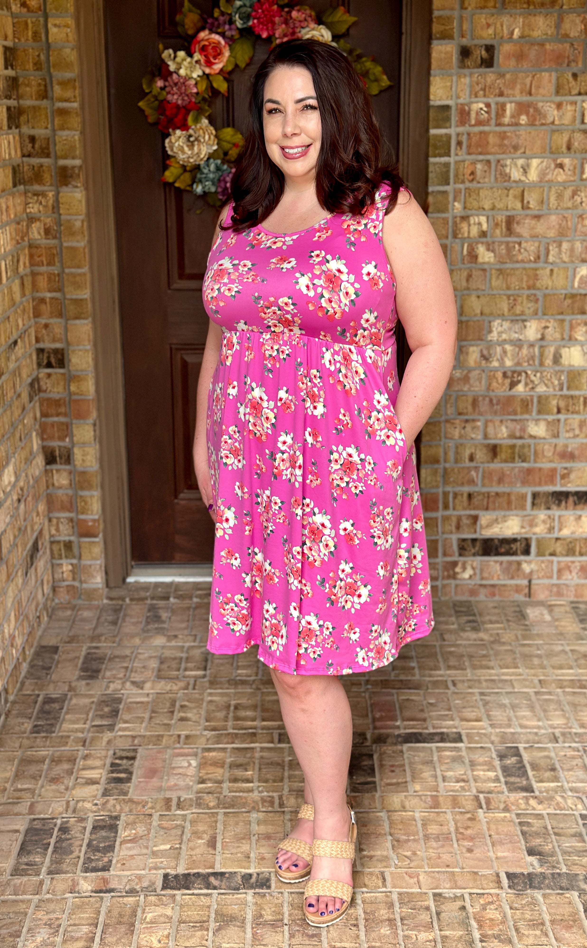 Kelsey Tank Dress - Hot Pink Floral