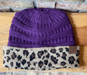 Leopard Messy Bun Beanies