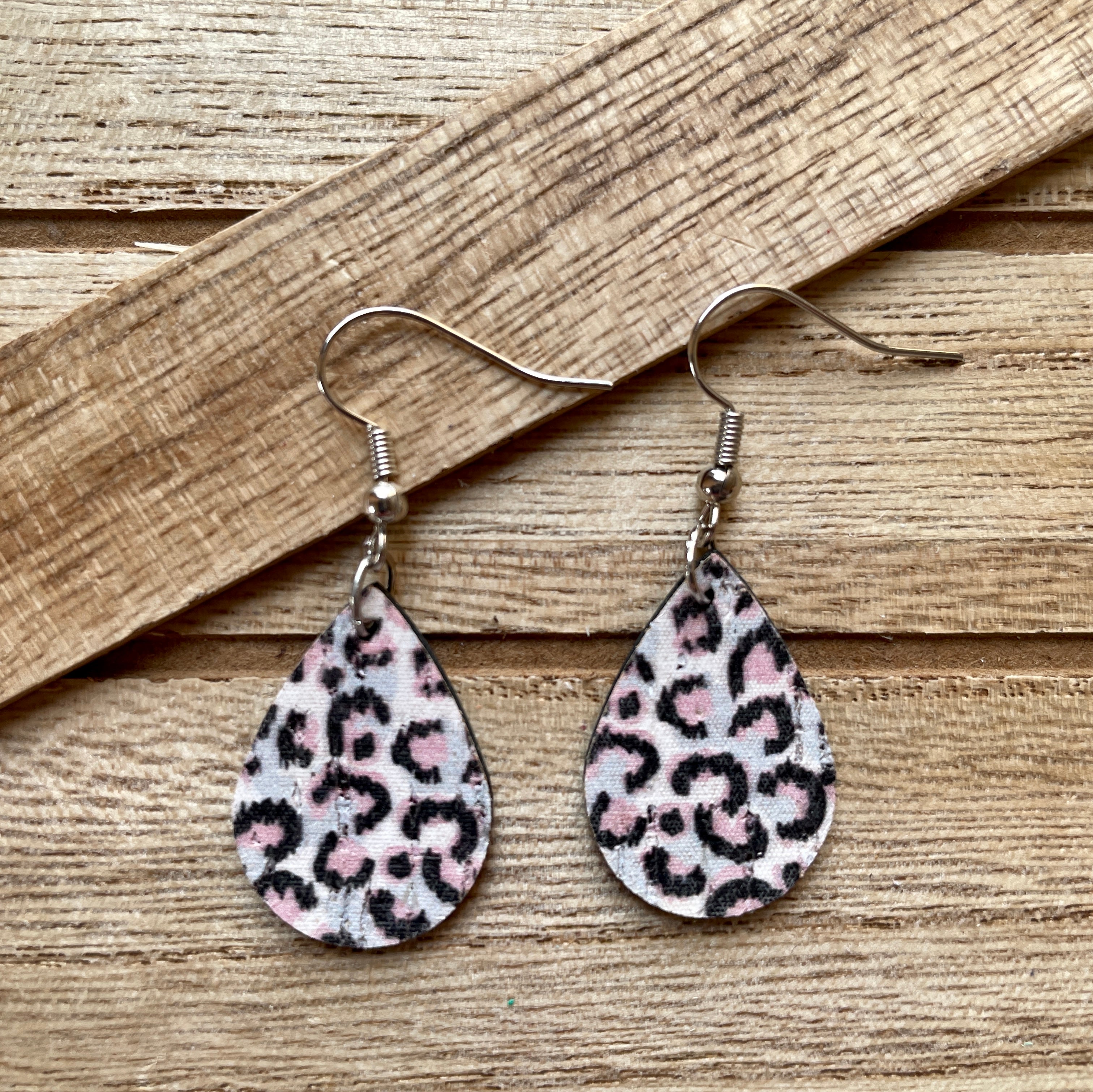 Pink Leopard Leather Earrings