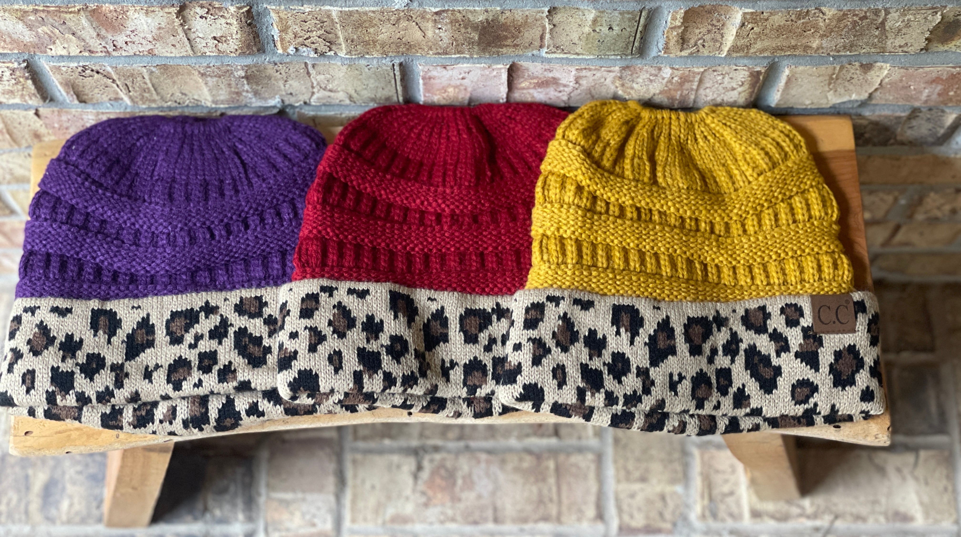 Leopard Messy Bun Beanies