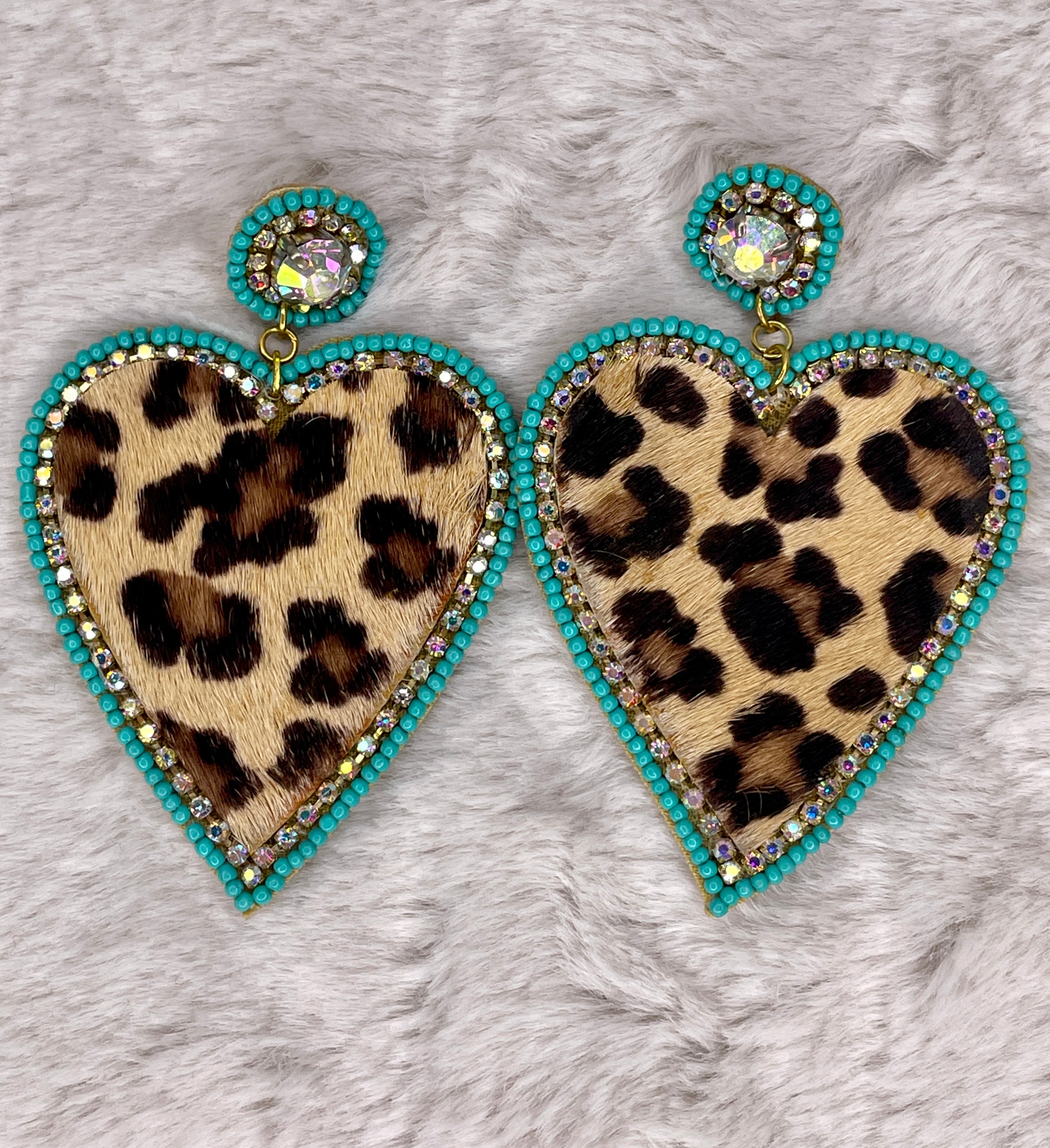 Leopard Heart Turquoise Earrings