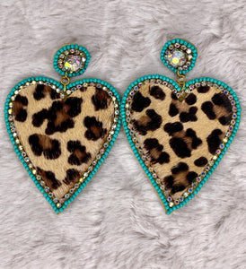Leopard Heart Turquoise Earrings
