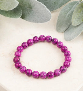 Fuchsia Stone Beaded Necklace & Bracelet Set