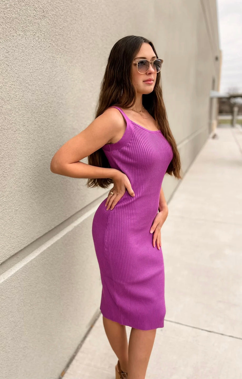 Libby Ribbed Dress in Purple