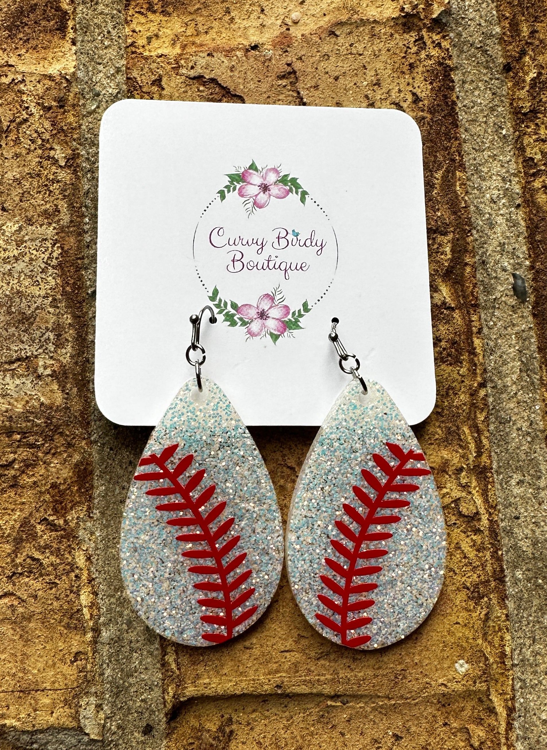 Baseball Glitter Earrings