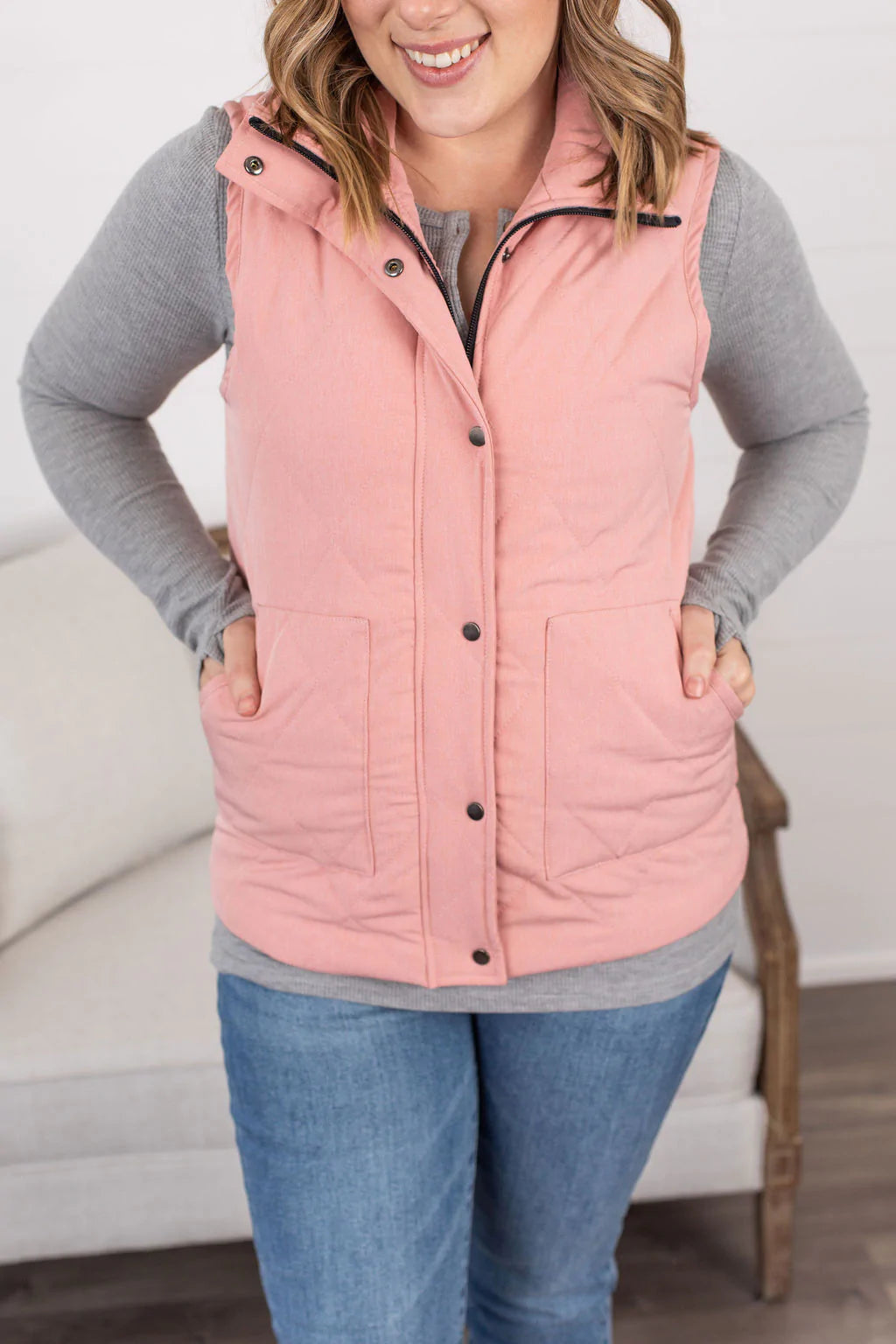 Remy Zip Up Vest - Heathered Pink