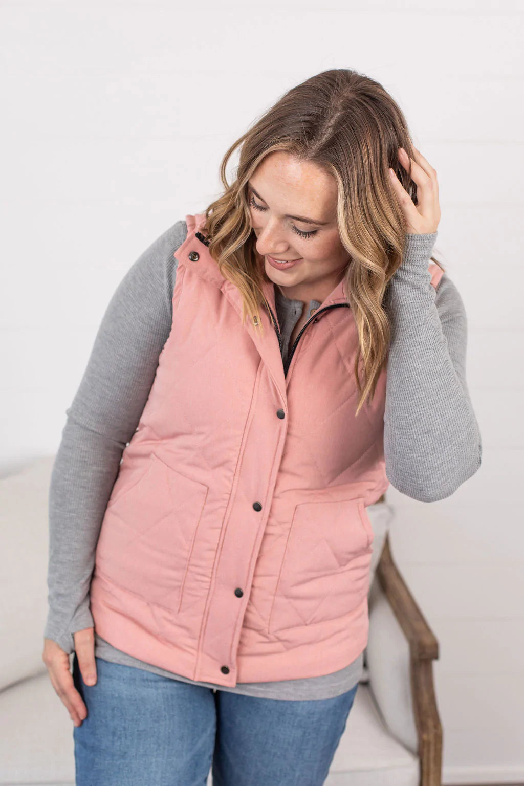 Remy Zip Up Vest - Heathered Pink