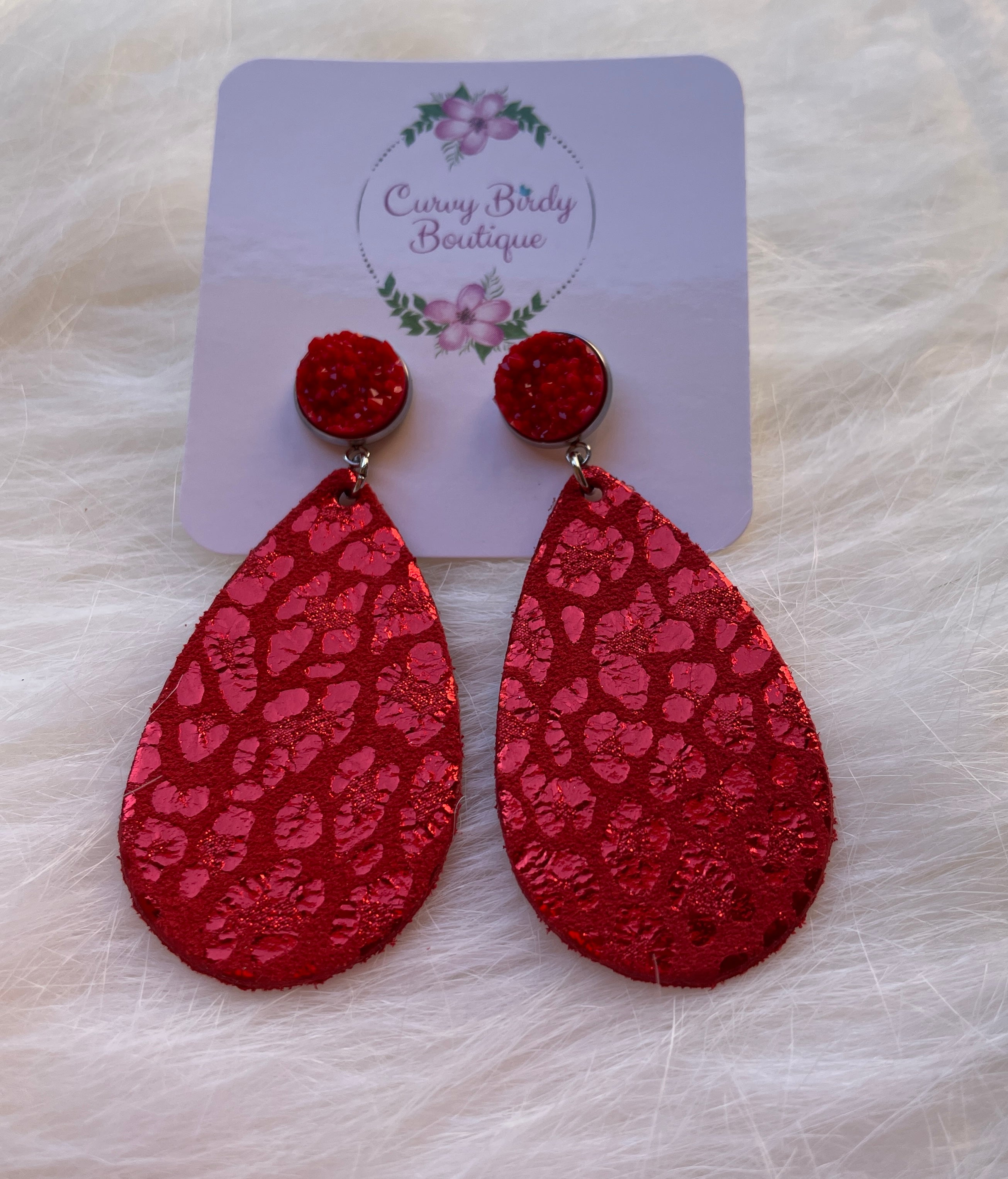 Leather Earrings in Red