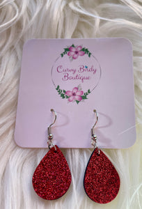 Small Teardrop Sparkly Earrings in Red