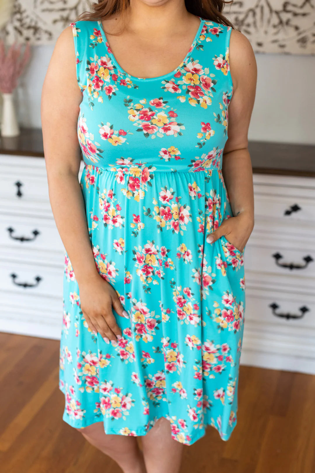 Kelsey Tank Dress - Aqua Floral