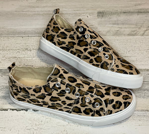 Canvas Leopard Distressed Sneakers