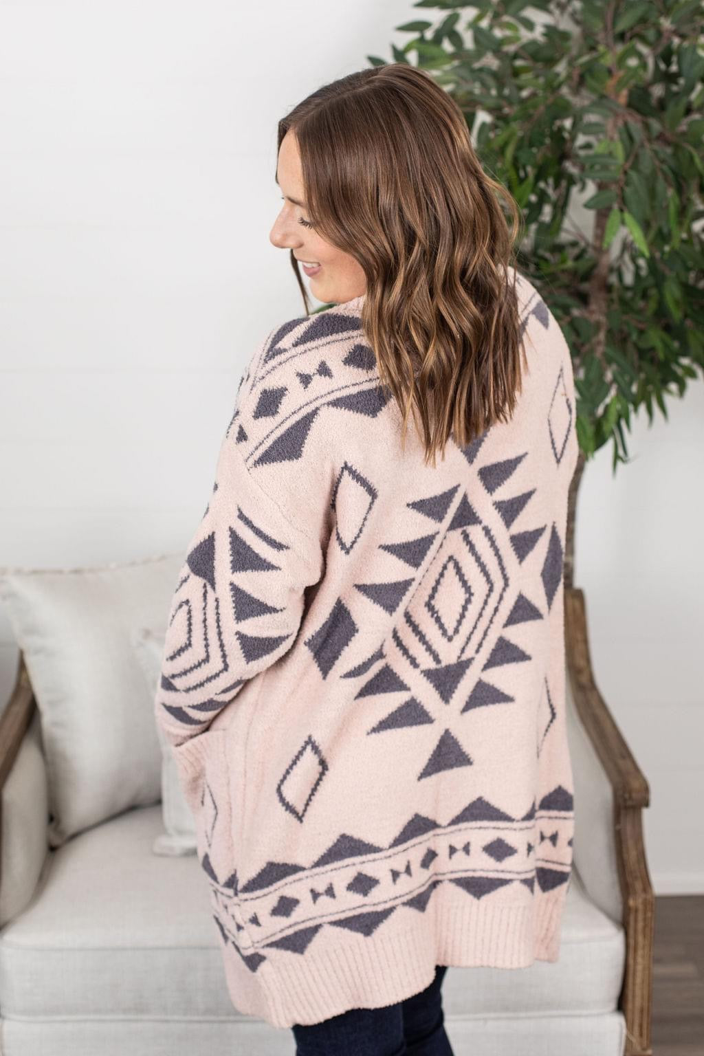 Cozy Aztec Cardigan - Blush and Charcoal