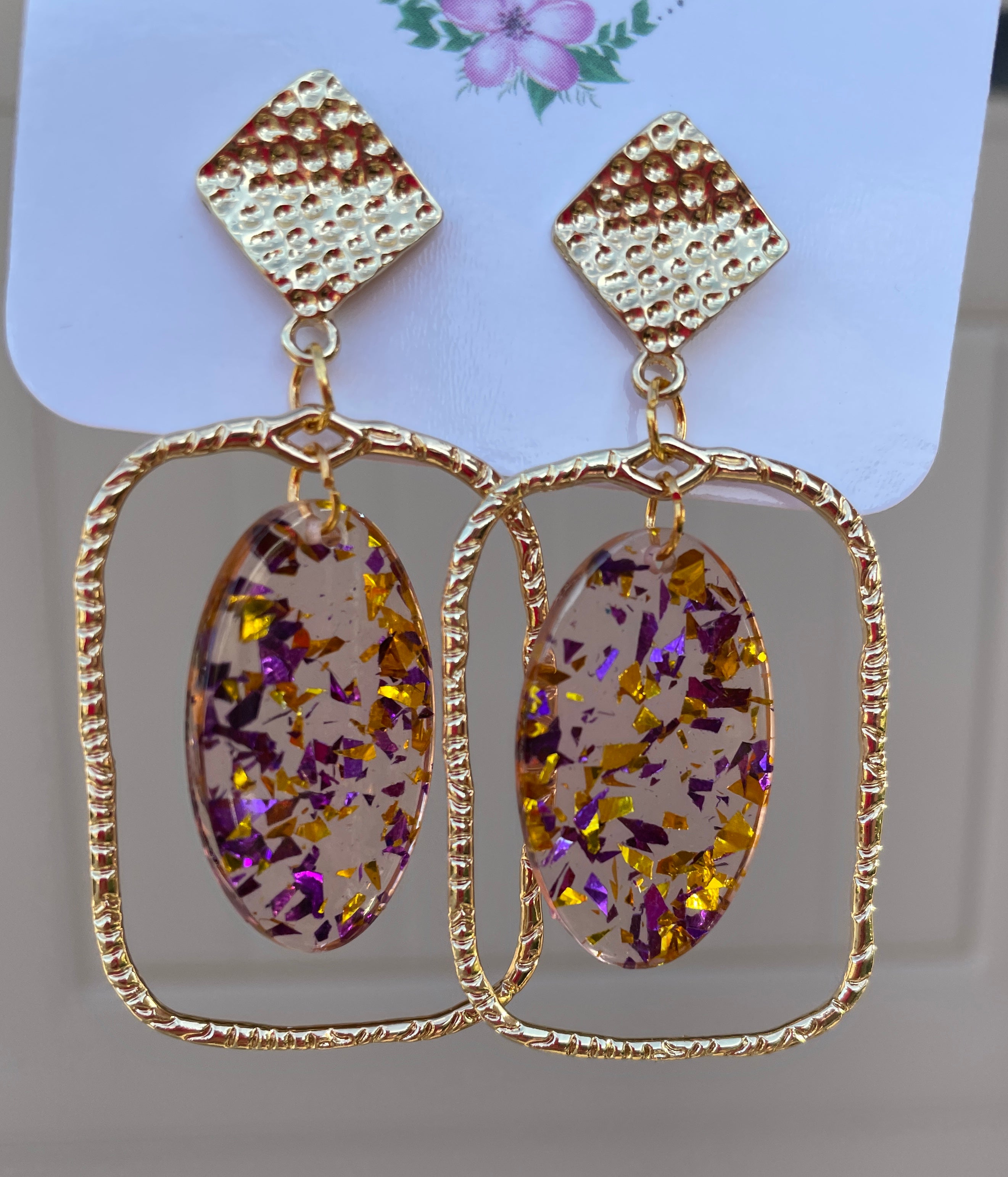 Golden Purple Earrings - Hypoallergenic